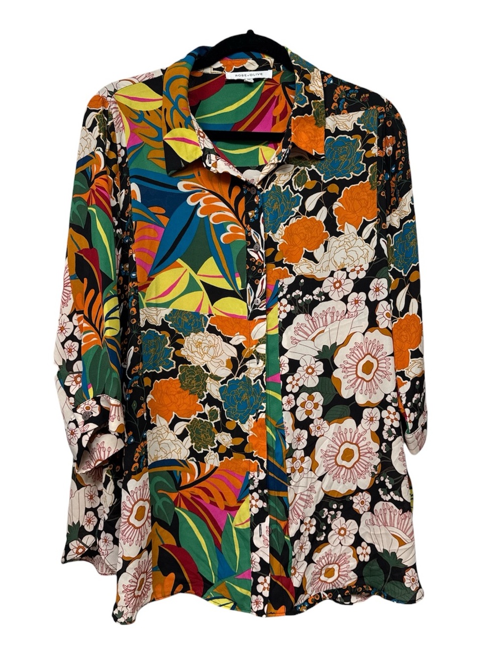 Rose & Olive Floral Multi-Color Tie-Front Blouse - Women Tops